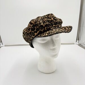 Vtg 80s Betmar NY Whimsigoth Newsboy Cabbie Leopard Print Faux Leather Trim Hat
